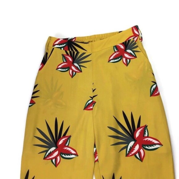 Soft Surroundings Aruba Yellow Palm Tropical Floral Wide Leg Pants Elastic Sz XS - Picture 2 of 5